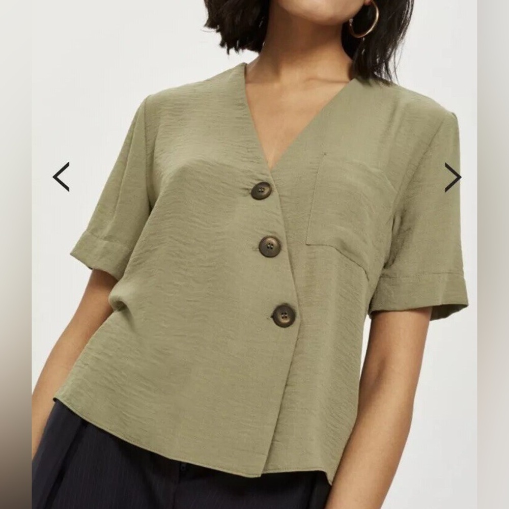 Topshop Asymmetric Blouse in Khaki